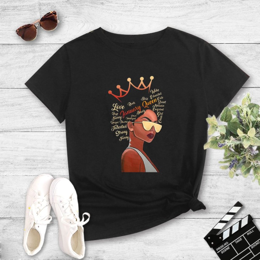 Crown Black Queen Girl Print T-shirt